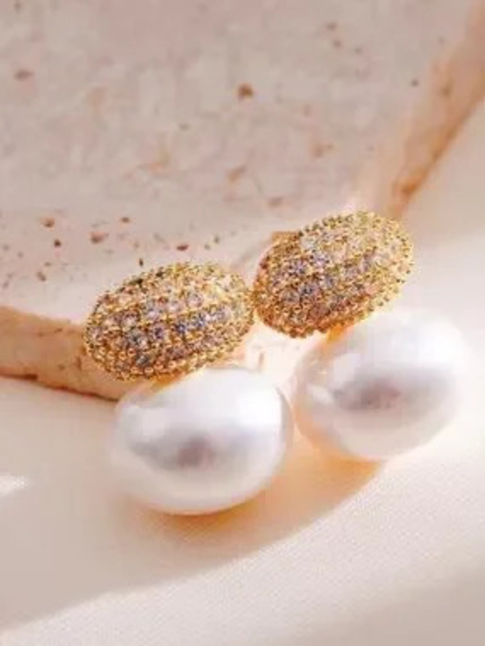 Gold Pave Pearl Drop Earrings